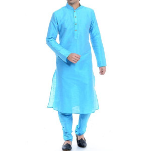 Vastramay Men's Cream Cotton Silk Blend Kurta and Pyjama Set