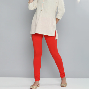 Women Red Solid Churidar-Length Leggings